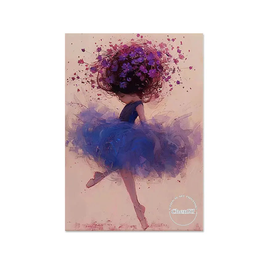 Cartoon Canvas Wall Picture Girl Dancing Ballet Hand-painted Oil Painting Modern Murals Art Set For Bedroom Decor Kids Gift